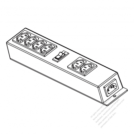 IEC 320 Power Strip C14 inlet x 1, Sheet F Outlet x 6, 3-Pin 10A 250V