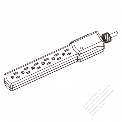 USA/ Canada Type Power Strip NEMA 5-15R outlet x 6, 3-Pin 15A 125V