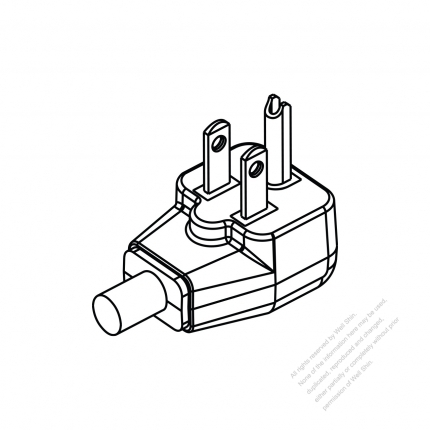 Taiwan/ Japan 3-Pin Elbow AC Plug "U" grounding, 7A/11A/15A 125V