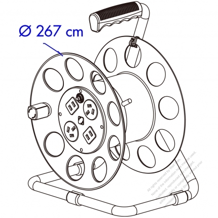 Quad-Plug Cord Reel, China 2-Pin+3-Pin Outlet 2+2, RVV 300/500 1.5*3C, OD:8.1, 20~90M 1.0~1.5 mm² 3C Cord, 10 Amp 250V, Rugged Impact Resistant Case, OD 267mm