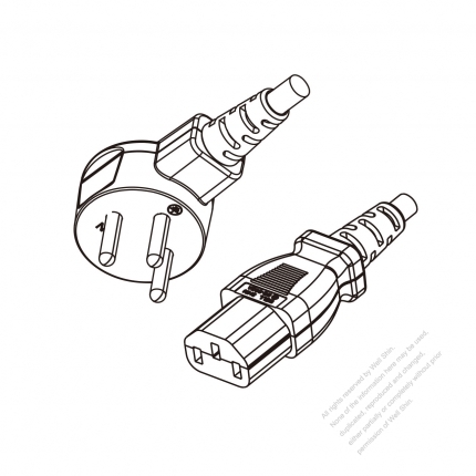 Israel 3-Pin Angle Type Plug to IEC 320 C13 Power Cord Set (PVC) 1.8M (1800mm) Black  (H05VV-F 3G 0.75mm² )