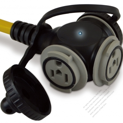 USA 3 Pin Locking Cord NEMA 5-15P Plug /5-15R Receptacle x 3 （2.0MMSQ）Yellow 25 or 50 FT (7.62 or 15.24M)