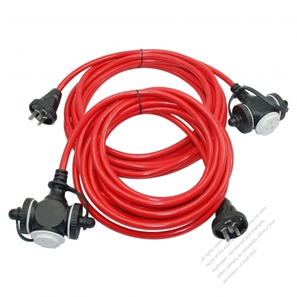 China Locking Cord 3-Pin Locking Cord 3*0.75MMSQ Red 5M or 10M (16.4 or 32.8FT)