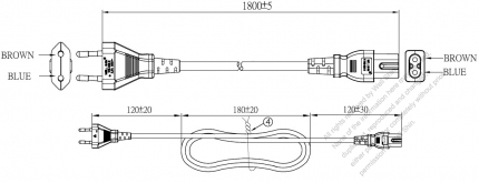 Israel 2-Pin Plug to IEC 320 C7 Power Cord Set (PVC) 1.8M (1800mm) Black  (H05VVH2-F 2X0.75MM )