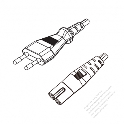 Europe 2-Pin EMI Plug to IEC 320 C7 Power Cord Set (PVC) 1.8M (1800mm) Black  (H05VVH2-F 2X0.75MM )