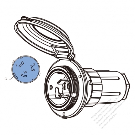 TW Marine Grade Twist Locking Inlet NEMA SS2-50P Contoured Power Inlet, Watertight Cap, 50A 125/250V