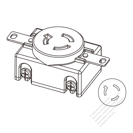 USA/Canada Locking Single Flush Receptacle NEMA L6-15R, 2 P 3 Wire Grounding 15A 250V