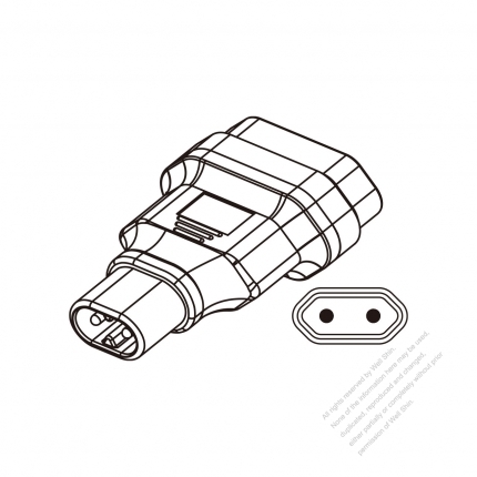 Adapter Plug, IEC 320 Sheet C inlet to Europe, 2 to 2-Pin