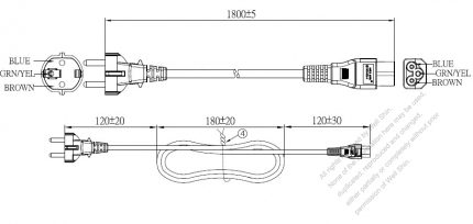 Europe 3-Pin Plug to IEC 320 C5 Power Cord Set (PVC) 1.8M (1800mm) Black  (H05VV-F 3G 0.75MM2 )