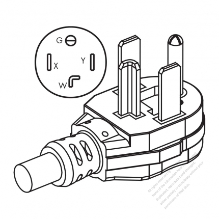 USA/Canada NEMA 14-30P 30AMP, 3 P/ 4 Wire Grounding, Elbow AC Plug, 125V/250V