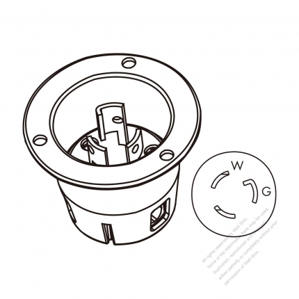 USA/Canada Locking Flanged Inlet NEMA L7-15P, 2 P 3 Wire Grounding 15A 277V