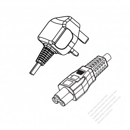 UK 3-Pin Plug to IEC 320 C5 Power cord set (HF - Halogen free) 1.8M (1800mm) Black (H03Z1Z1-F 3X0.75MM )