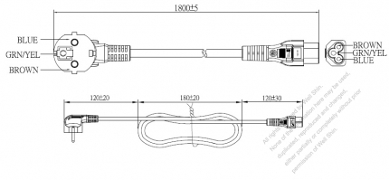 Korea 3-Pin Angle Plug To IEC 320 C5 AC Power Cord Set Molding (PVC) 1.8M (1800mm) Black ( H05VV-F 3G 0.75mm² )