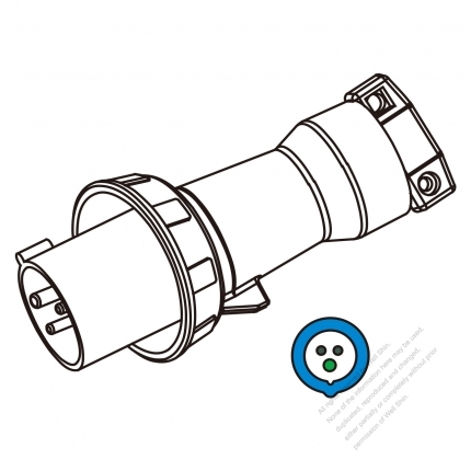 IEC 309 Plug 3-Pin 2P 3W, IP 67 Watertight plug 16A 200~250V