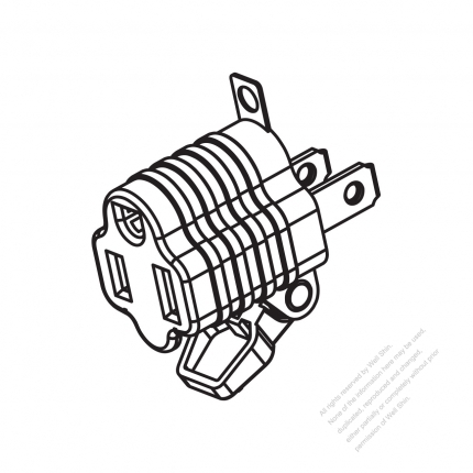 Adapter, US NEMA 1-15P Plug to 5-15R Connector, with easy pull, (metal blade ground), Ultrasonic Type 2 to 3 -Pin 10A/125V (No voltage conversion function)