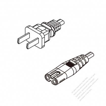 China 2-Pin Plug To IEC 320 C7 AC Power Cord Set Molding (PVC) 1.8M (1800mm) Black (60227 IEC 52 2X 0.75mm² )