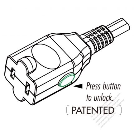 USA/Canada AC Connector 2-Pin Straight Blade, NEMA 1-15R 15A 125V