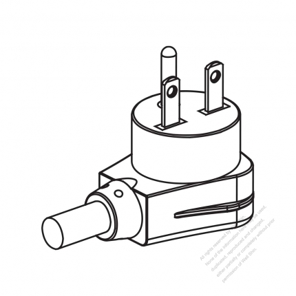 USA/Canada NEMA 6-15P Elbow AC Plug, 2 P/ 3 Wire Grounding 15A 250V