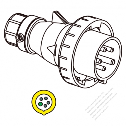 IEC 309 Plug 5-Pin 4P 5W, IP 67 Watertight plug 16A 100V~130V