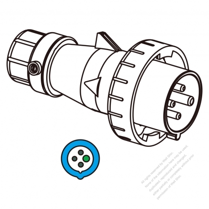 IEC 309 Plug 4-Pin 3P 4W, IP 67 Watertight plug 16A 200~250V