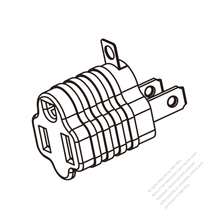 Adapter, US NEMA 1-15P Plug to 5-15R Connector, (metal blade ground), Ultrasonic Type 2 to 3 -Pin 10A/125V (No voltage conversion function)