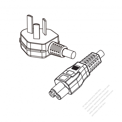 China 3-Pin Angle Type Plug to IEC 320 C5 Power Cord Set (PVC) 1 M (1000mm) Black  60227 IEC53(RVV) 3C*0.75, (round) )