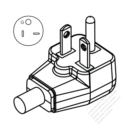 USA/Canada NEMA 6-20P Straight AC Plug, 2 P/ 3 Wire, Grounding 20A 250V