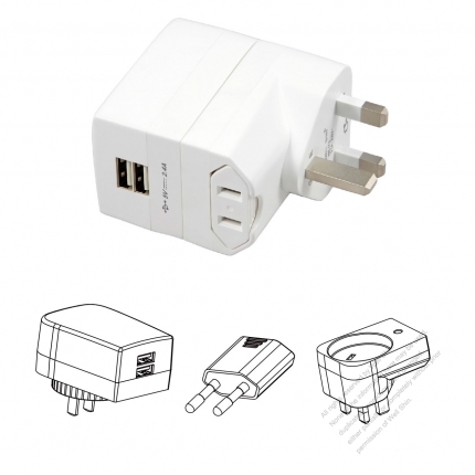 5V / 2.4A US/Europe/UK /Australia+ USB X 2Adapter set portable universal USB charger