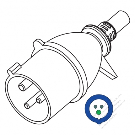 IEC 309 (2P+E ) IP 44 Splash proof AC Plug, 32A 220V, 30A(6H)