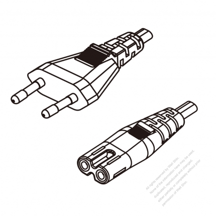 Korea 2-Pin Plug To IEC 320 C7 AC Power Cord Set Molding (PVC) 1.8M (1800mm) Black ( H03VVH2-F 2X 0.75mm² )