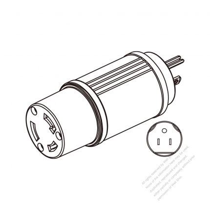 Adapter Plug, NEMA 5-15P to L5-30R Twist Locking , 2 P, 3 Wire Grounding, 3 to 3-Pin 15A-30A 125V