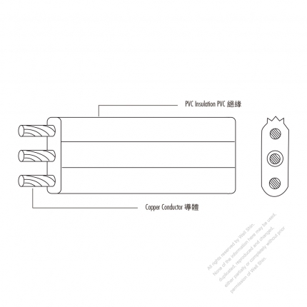 USA/Canada Type AC Power PVC Flat Ribbon-Type Cable UL2474