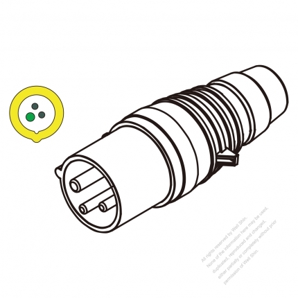 IEC 309 Plug 3-Pin 2P 3W, IP 44 Splash proof plug (4H)(USA/Canada ) 20A 125V, (European) 16A 100V~130V