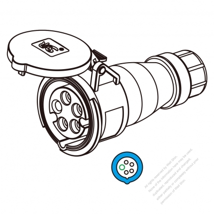 IEC 309 Connector 5-Pin 4P 5W, IP 67 Watertight connector 16A 200~250V