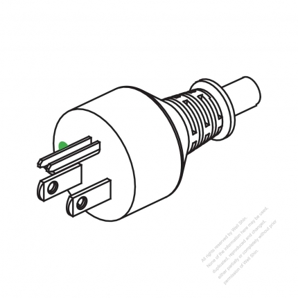 USA/Canada Hospital Grade AC Plug, NEMA 5-15P, 2 P, 3 Wire Grounding, 10/13/15A 125V