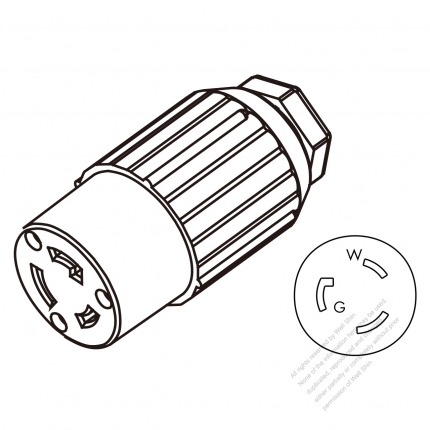 USA/Canada Twist-Lock Connector 	(NEMA L5-20R)  3-Pin Straight, 2 P, 3 Wire Grounding, 20A 125V