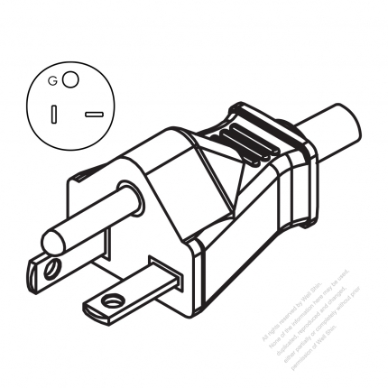 USA/Canada NEMA 6-20P Straight AC Plug, 2 P/ 3 Wire, Grounding 20A 250V
