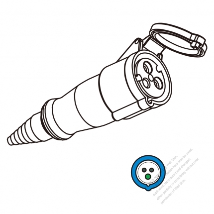 IEC 309 Connector 3-Pin 2P 3W, IP 44 Splash proof Connector (6H)16A 250V