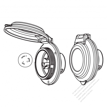 USA/Canada Marine Grade Twist Locking Inlet NEMA L6-20P Contoured Power Inlet, Watertight Cap, 20A 250V