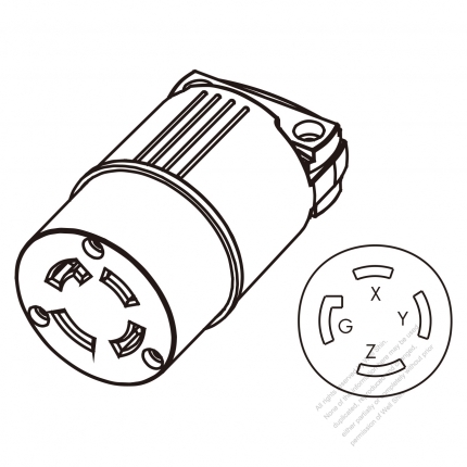 USA/Canada Twist-Lock Connector 	(NEMA L15-30R)  4-Pin Straight, 3 P, 4 Wire Grounding, 30A, 3 Phase 250V