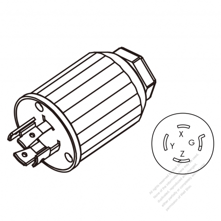 USA/Canada Twist-Lock 	(NEMA L15-20P)  4-Pin Straight plug, 3 P, 4 Wire Grounding 20A, 3 Phase 250V