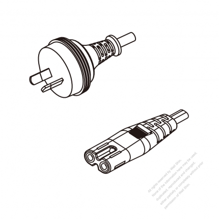 Australia 2-Pin Plug To IEC 320 C7 AC Power Cord Set Molding (PVC) 1.8M (1800mm) Black ( H03VVH2-F 2X 0.75mm² )