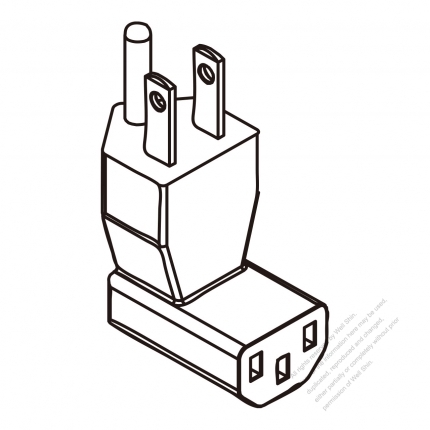 Adapter Plug, US Angle Type to IEC 320 C13 Female Connector 3 to 3-Pin 10A 125V