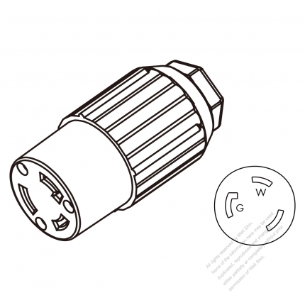 USA/Canada Twist-Lock Connector 	(NEMA L5-30R)  3-Pin Straight, 2 P, 3 Wire Grounding, 30A 125V