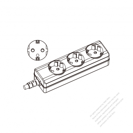 Germany Type Power Strip outlet x 3, 3-Pin 16A 250V