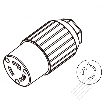 USA/Canada Twist-Lock Connector 	(NEMA L7-15R)  3-Pin Straight, 2 P, 3 Wire Grounding, 15A 277V AC