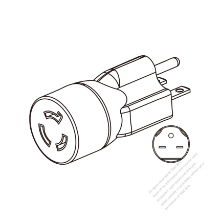 Adapter Plug, NEMA 6-15P to L6-15R Twist Locking , 2 P, 3 Wire Grounding 3 to 3-Pin 15A 250V