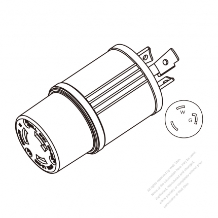 Adapter Plug, NEMA L5-30P Twist Locking to L5-20R, 2 P, 3 Wire Grounding 3 to 3-Pin 30A to 20A 125V