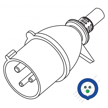 IEC 309 (2P+E ) IP 20 Splash proof AC Plug, 32A 220V (6H)