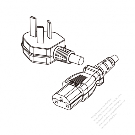China 3-Pin Angle Type Plug to IEC 320 C13 Power Cord Set (PVC) 1 M (1000mm) Black  60227 IEC53(RVV) 3C*0.75, (round) )